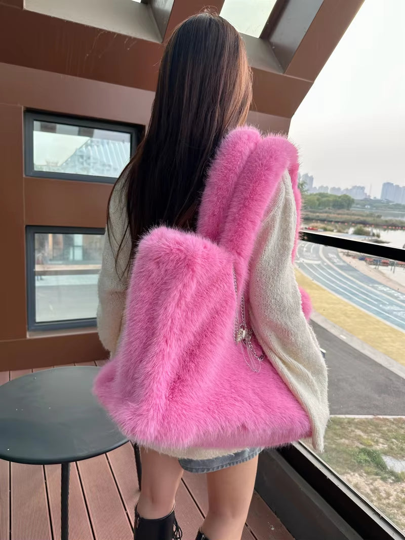 Designer Fluffy Plush Shoulder Bag